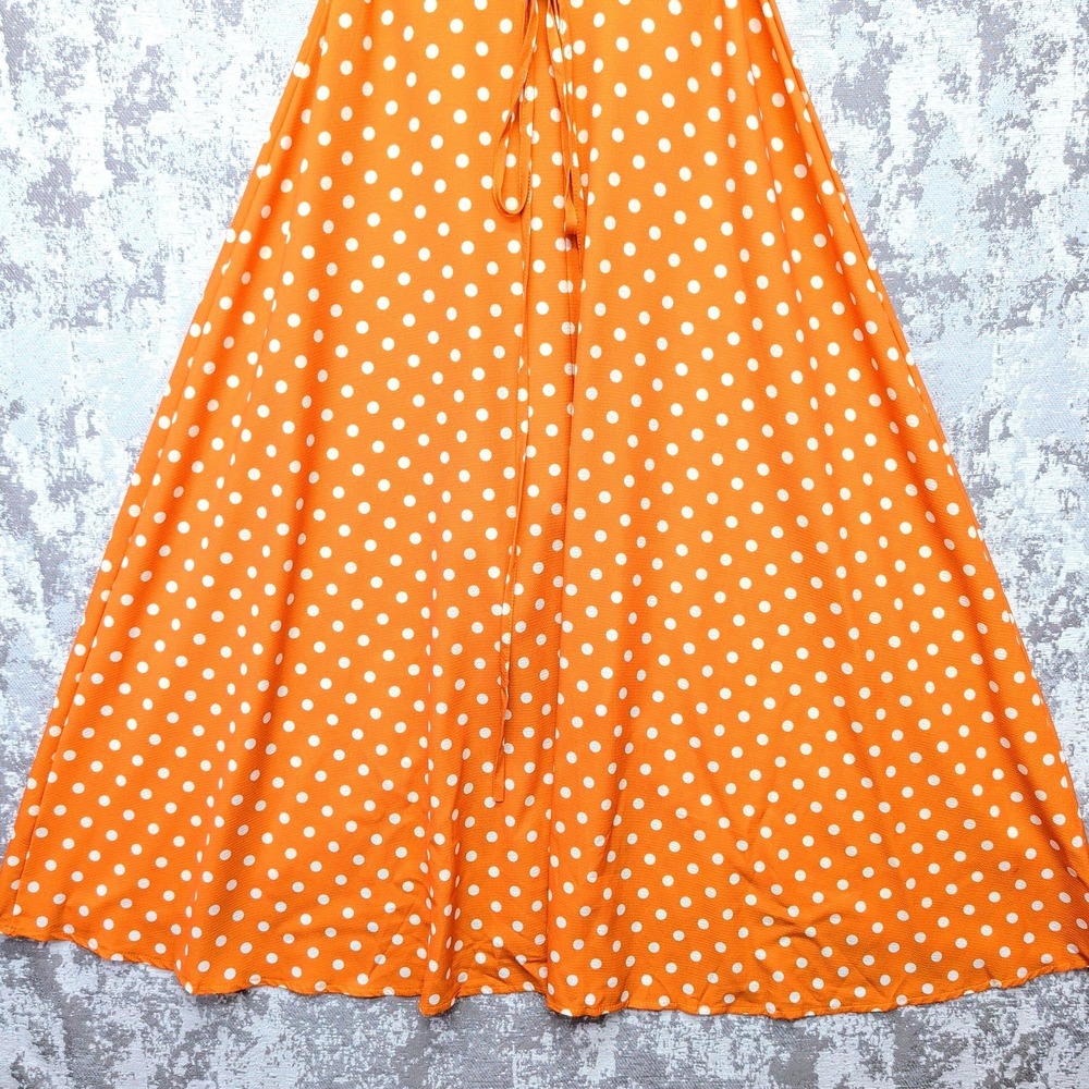 LIVAGIRL Orange Polka Dot High-Low Wrap Dress Small V-Neck Short Sleeve New - Picture 13 of 15